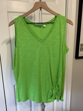 Kim Gravel, V Neck Sleeveless Knot-Detail Top in Bright Grass Green